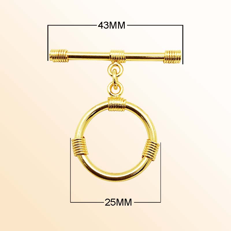 Handmade 18K Gold Overlay Wire-Wrapped Toggle Clasp with polished golden finish for necklaces and bracelets