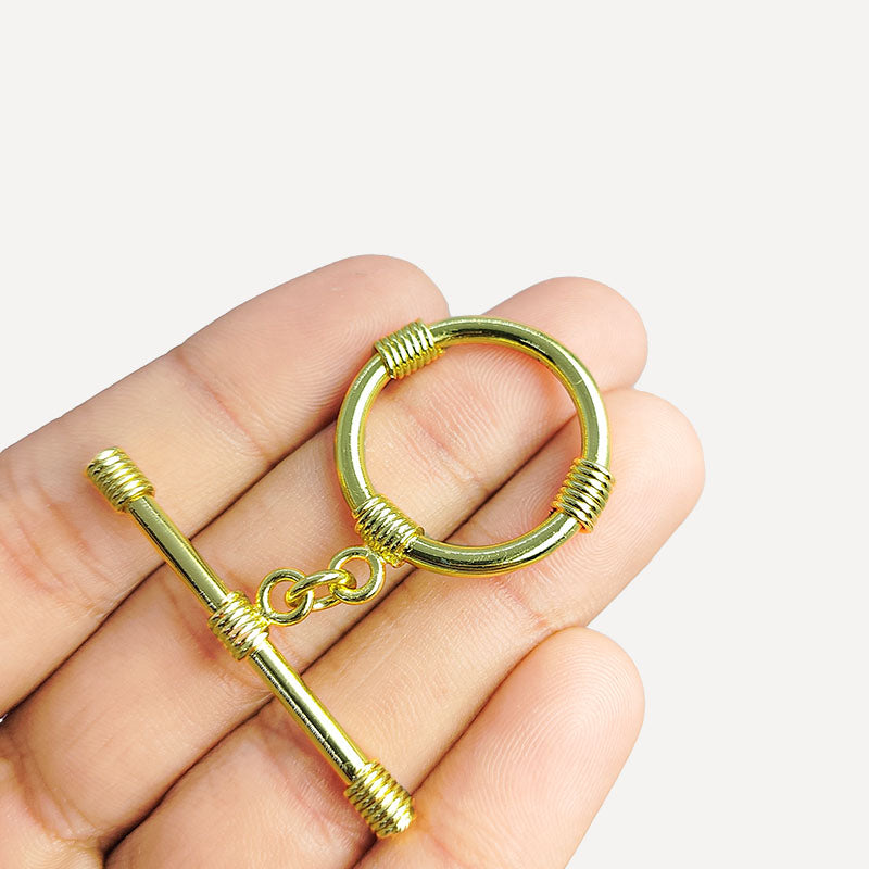 Handmade 18K Gold Overlay Wire-Wrapped Toggle Clasp with polished golden finish for necklaces and bracelets