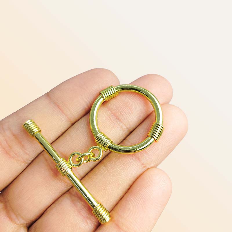 Handmade 18K Gold Overlay Wire-Wrapped Toggle Clasp with polished golden finish for necklaces and bracelets