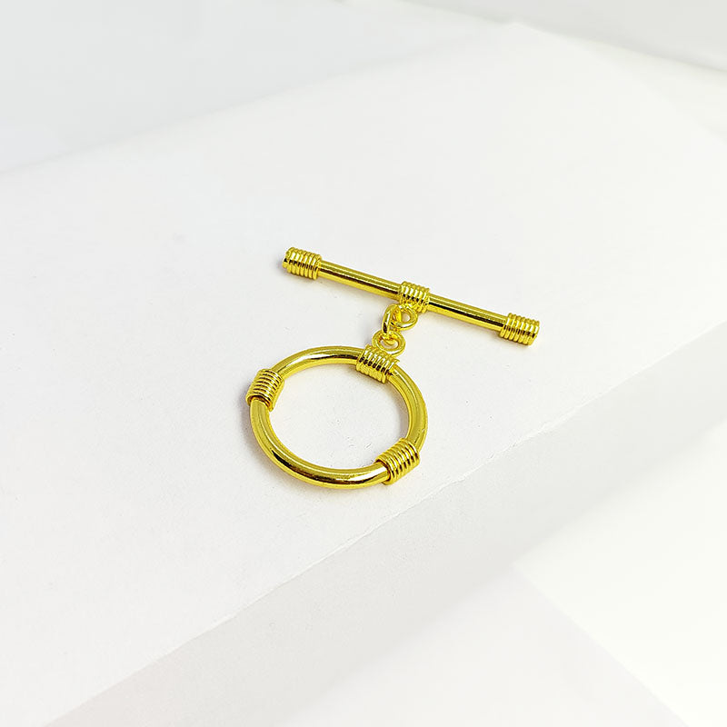 Handmade 18K Gold Overlay Wire-Wrapped Toggle Clasp with polished golden finish for necklaces and bracelets