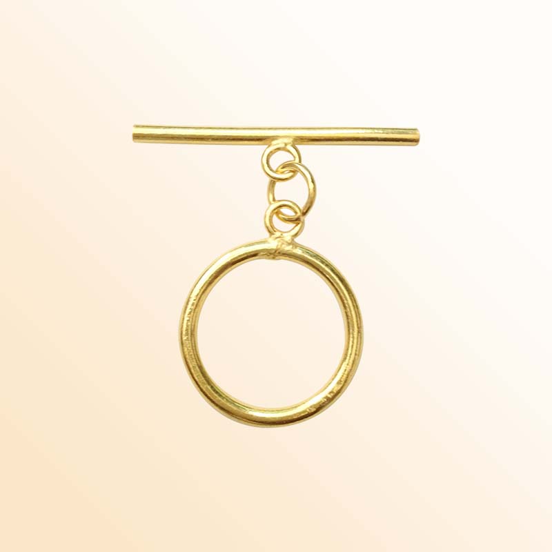 Handmade 18K Gold Overlay Simple Round Toggle Clasp with polished golden finish for bracelets and necklaces