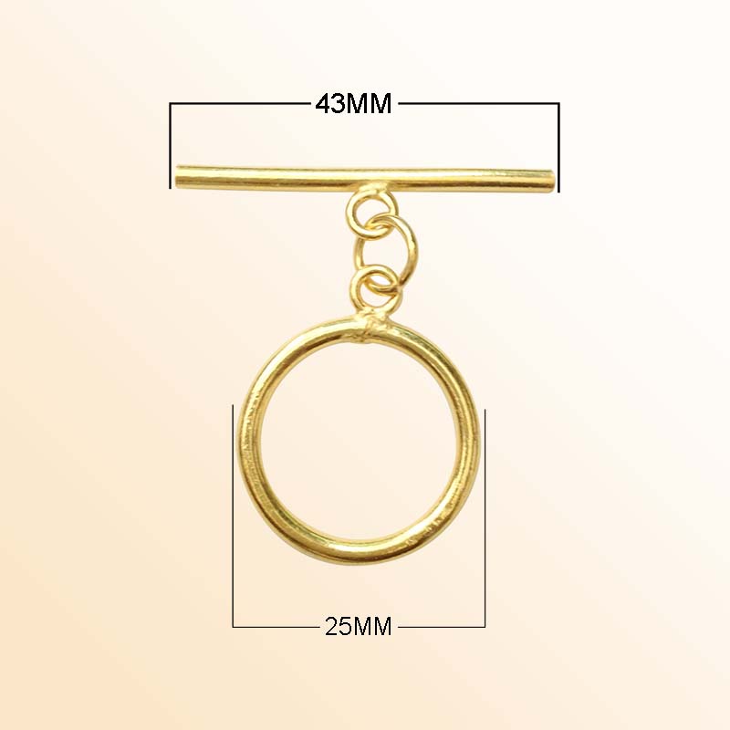 Handmade 18K Gold Overlay Simple Round Toggle Clasp with polished golden finish for bracelets and necklaces