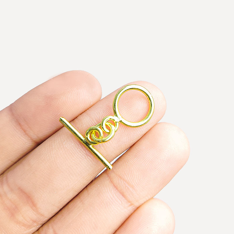 Handmade 18K Gold Overlay Simple Round Toggle Clasp with polished golden finish for bracelets and necklaces