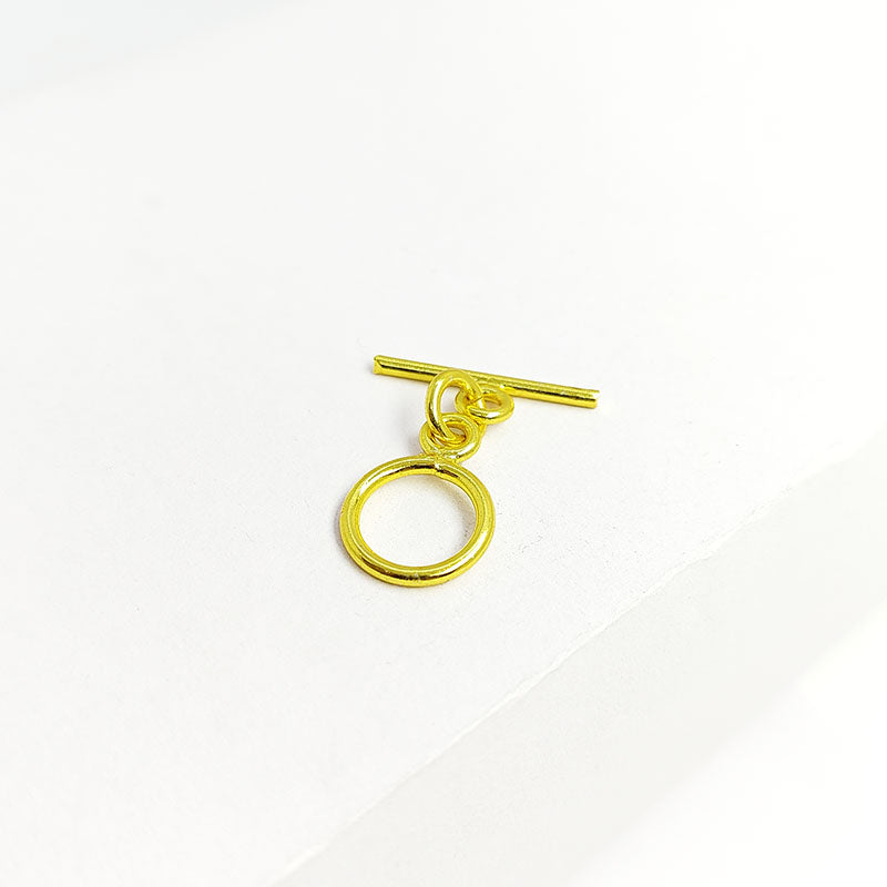 Handmade 18K Gold Overlay Simple Round Toggle Clasp with polished golden finish for bracelets and necklaces