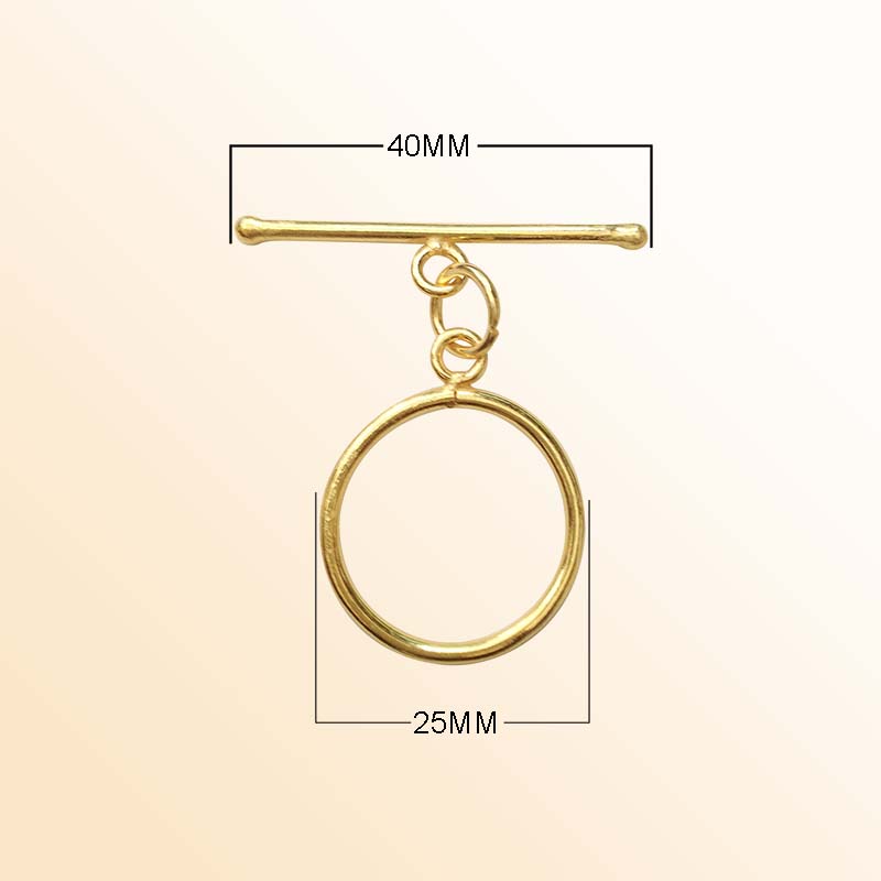 Handmade 18K Gold Overlay Polished Round Toggle Clasp with golden finish for bracelets and necklaces