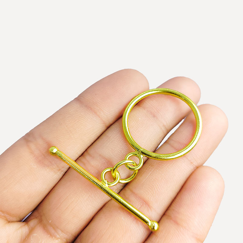 Handmade 18K Gold Overlay Polished Round Toggle Clasp with golden finish for bracelets and necklaces