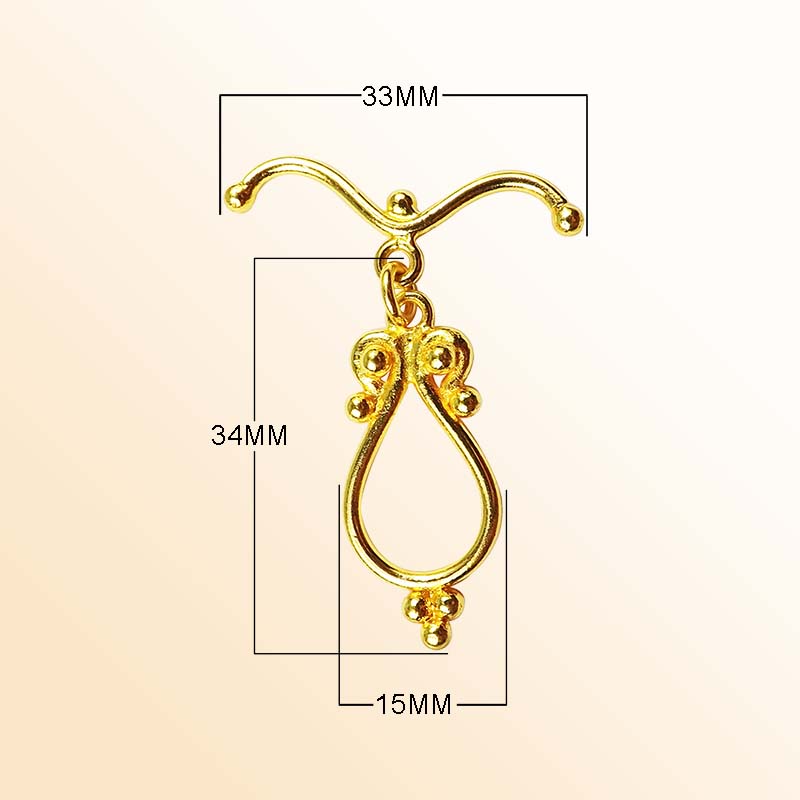 Handmade 18K Gold Overlay Decorative Teardrop Toggle Clasp with polished golden finish for bracelets and necklaces