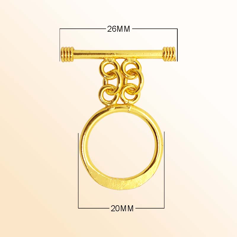 Handmade 18K Gold Overlay Double-Link Toggle Clasp with polished golden finish for bracelets and necklaces