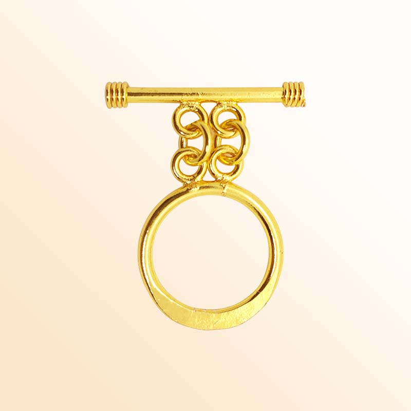 Handmade 18K Gold Overlay Double-Link Toggle Clasp with polished golden finish for bracelets and necklaces
