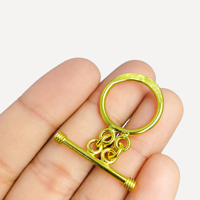 Handmade 18K Gold Overlay Double-Link Toggle Clasp with polished golden finish for bracelets and necklaces