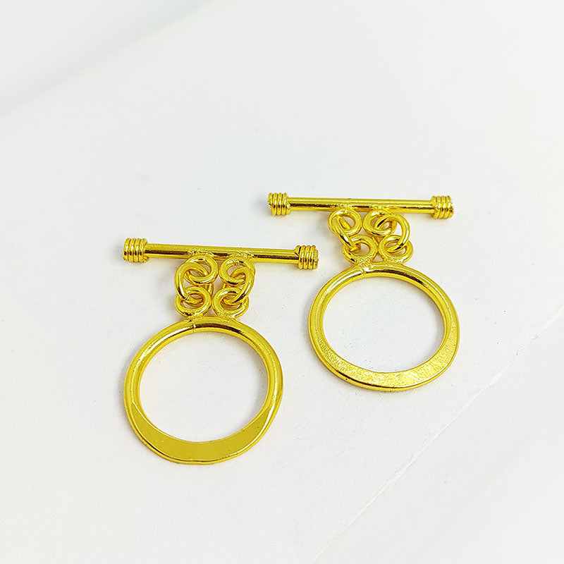 Handmade 18K Gold Overlay Double-Link Toggle Clasp with polished golden finish for bracelets and necklaces