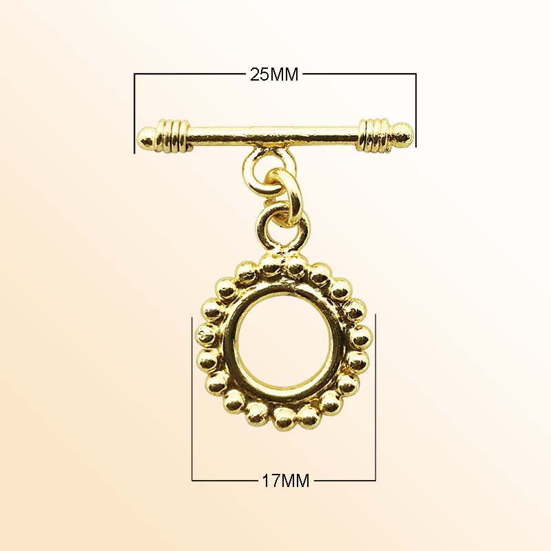 Handmade 18K Gold Overlay Decorative Beaded Toggle Clasp with polished golden finish for bracelets and necklaces