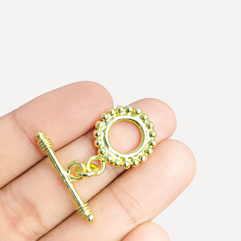 Handmade 18K Gold Overlay Decorative Beaded Toggle Clasp with polished golden finish for bracelets and necklaces