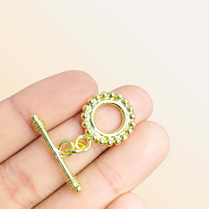 Handmade 18K Gold Overlay Decorative Beaded Toggle Clasp with polished golden finish for bracelets and necklaces