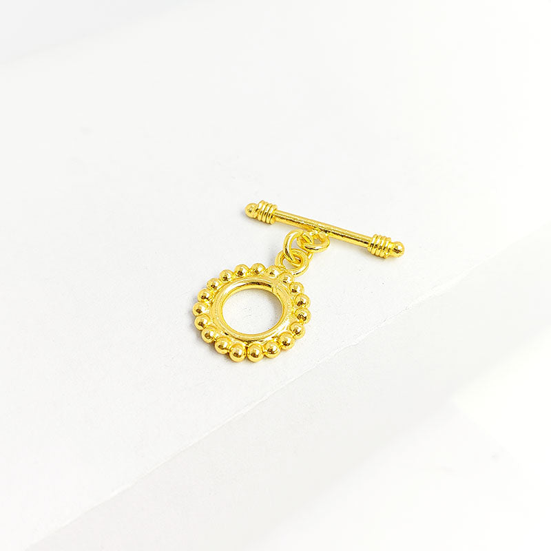 Handmade 18K Gold Overlay Decorative Beaded Toggle Clasp with polished golden finish for bracelets and necklaces