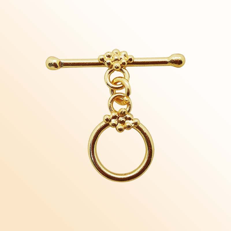 Handmade 18K Gold Overlay Floral-Inspired Beaded Toggle Clasp for bracelets and necklaces, polished golden finish
