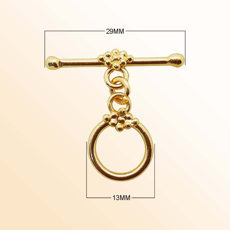 Handmade 18K Gold Overlay Floral-Inspired Beaded Toggle Clasp for bracelets and necklaces, polished golden finish
