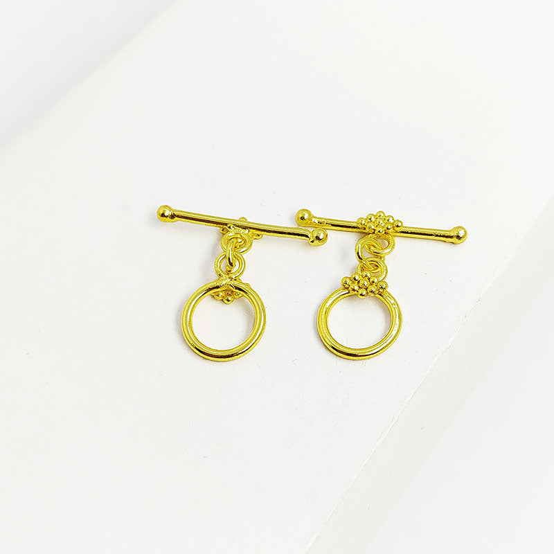 Handmade 18K Gold Overlay Floral-Inspired Beaded Toggle Clasp for bracelets and necklaces, polished golden finish