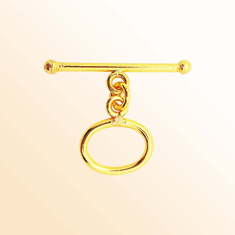 Handmade 18K Gold Overlay Oval Toggle Clasp with smooth golden finish for necklaces and bracelets
