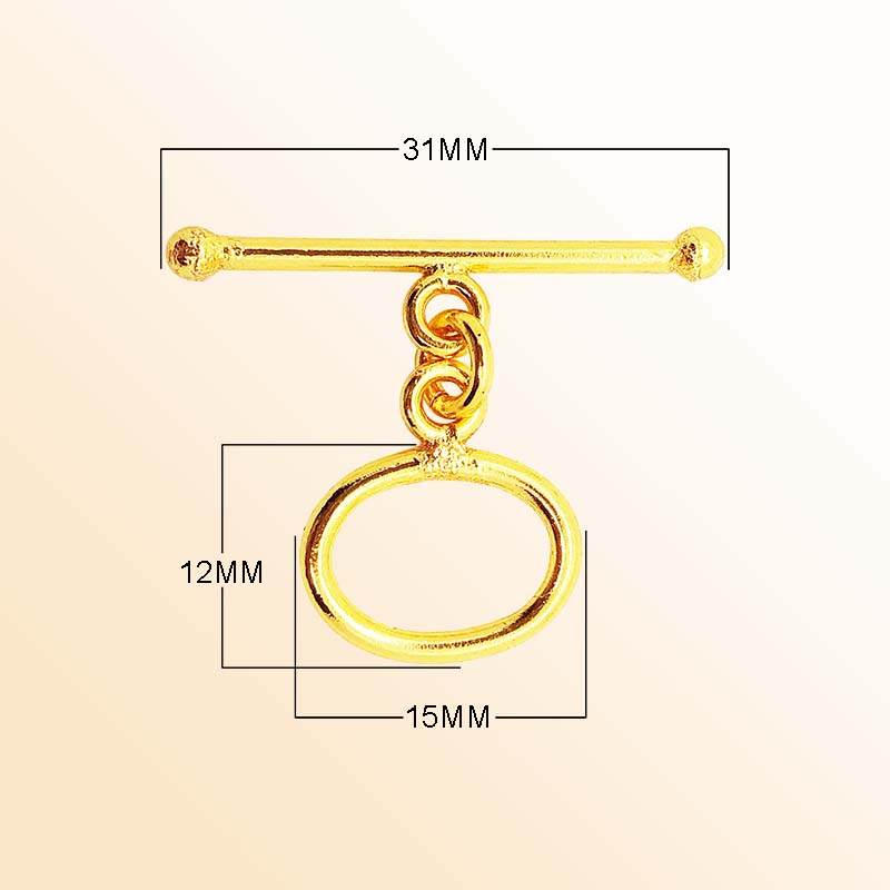 Handmade 18K Gold Overlay Oval Toggle Clasp with smooth golden finish for necklaces and bracelets