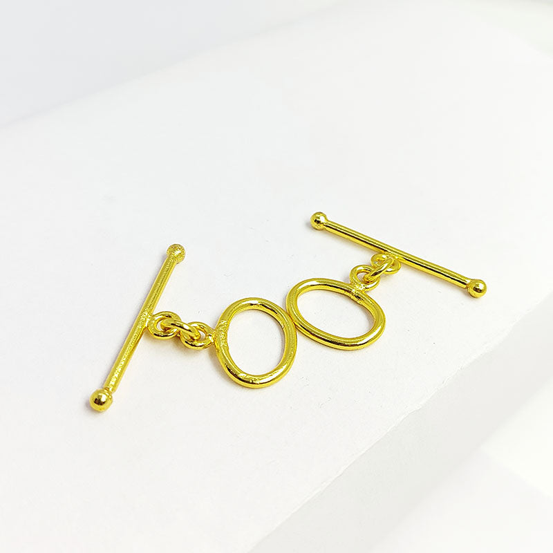Handmade 18K Gold Overlay Oval Toggle Clasp with smooth golden finish for necklaces and bracelets