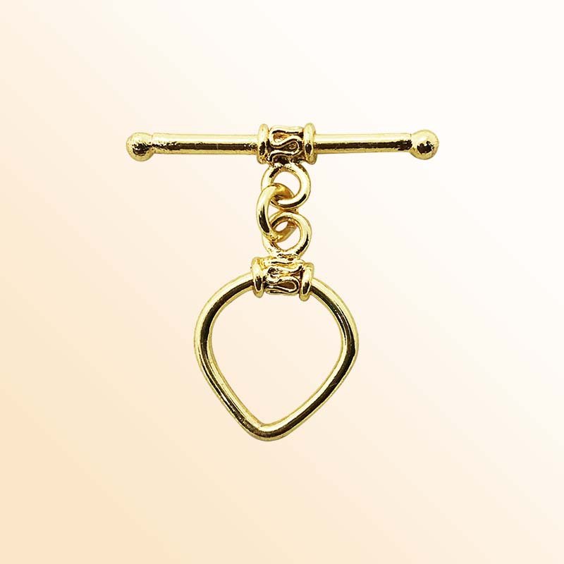 Handmade 18K Gold Overlay Teardrop Toggle Clasp with glossy golden finish for bracelets and necklaces