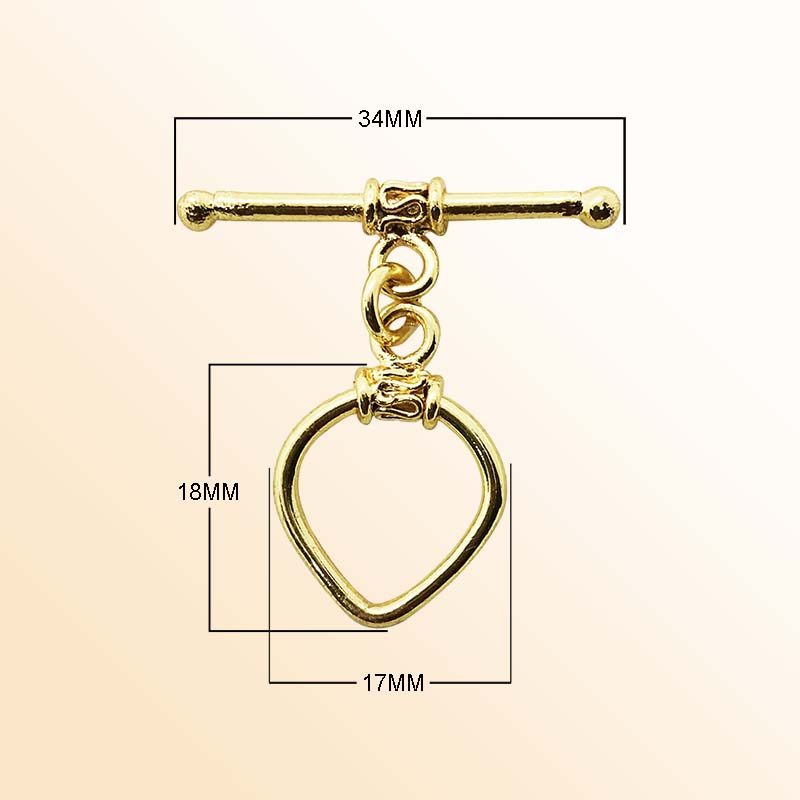 Handmade 18K Gold Overlay Teardrop Toggle Clasp with glossy golden finish for bracelets and necklaces