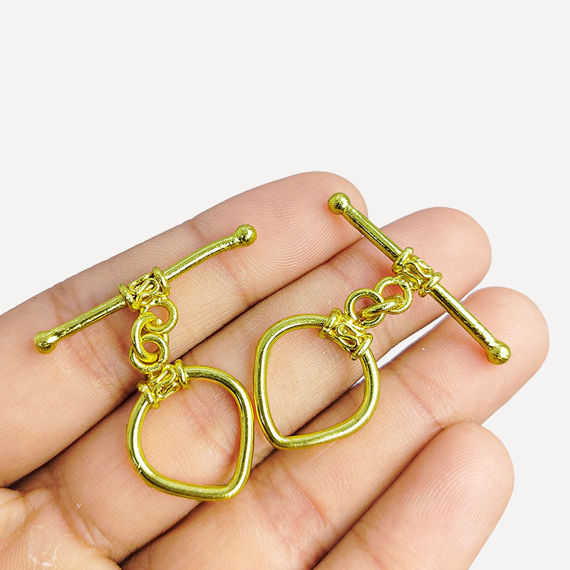 Handmade 18K Gold Overlay Teardrop Toggle Clasp with glossy golden finish for bracelets and necklaces