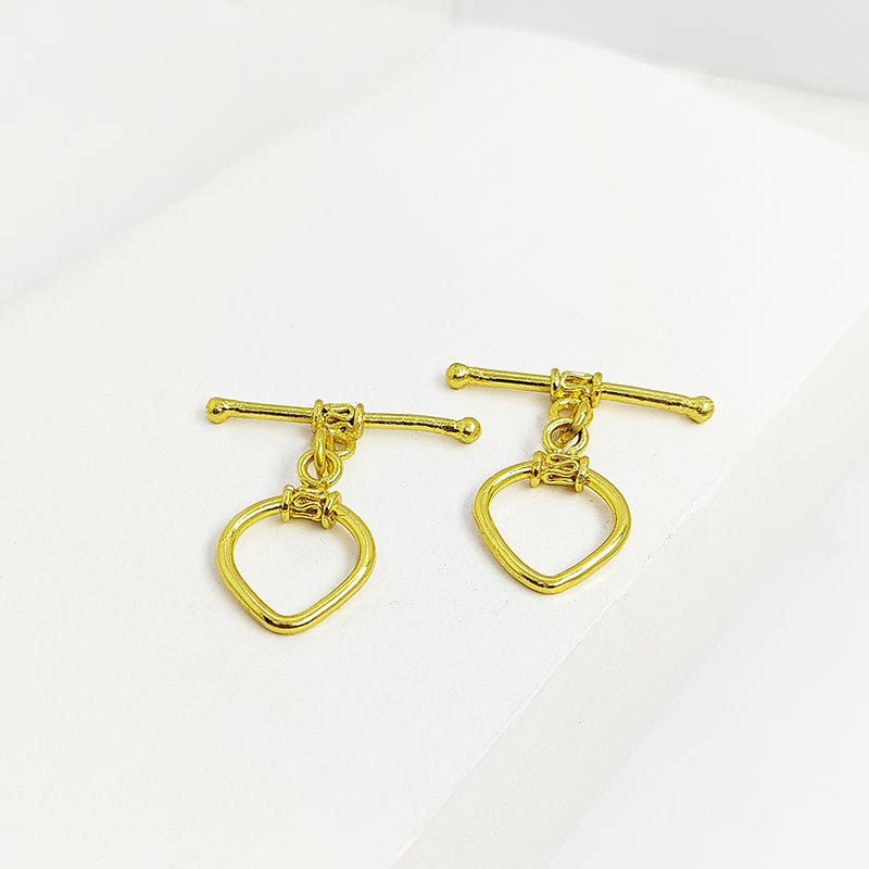 Handmade 18K Gold Overlay Teardrop Toggle Clasp with glossy golden finish for bracelets and necklaces