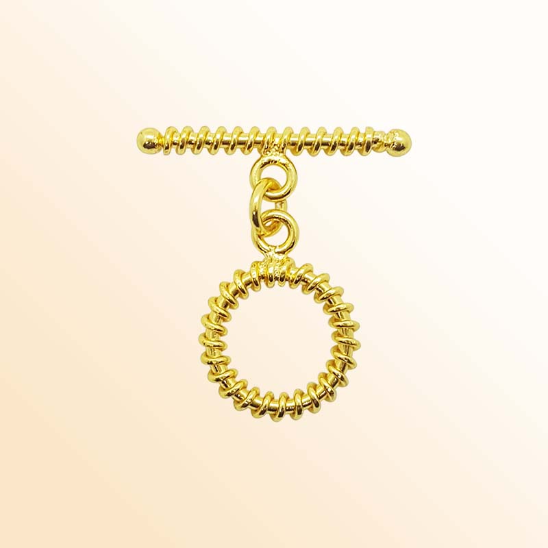 Handmade 18K Gold Overlay Spiral Toggle Clasp with polished finish for bracelets and necklaces