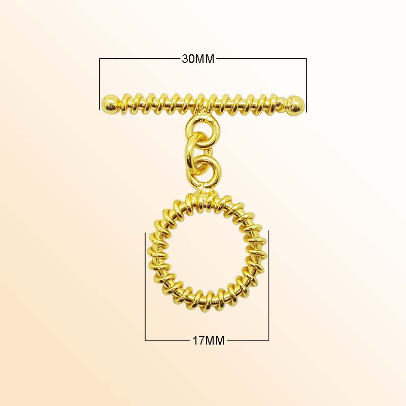 Handmade 18K Gold Overlay Spiral Toggle Clasp with polished finish for bracelets and necklaces