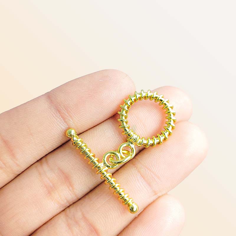 Handmade 18K Gold Overlay Spiral Toggle Clasp with polished finish for bracelets and necklaces