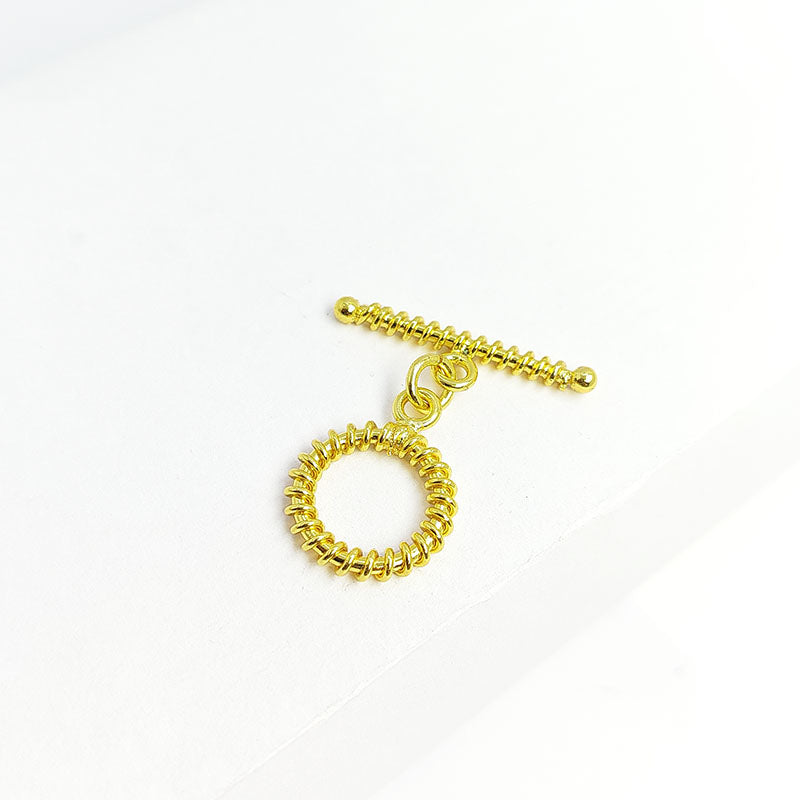 Handmade 18K Gold Overlay Spiral Toggle Clasp with polished finish for bracelets and necklaces