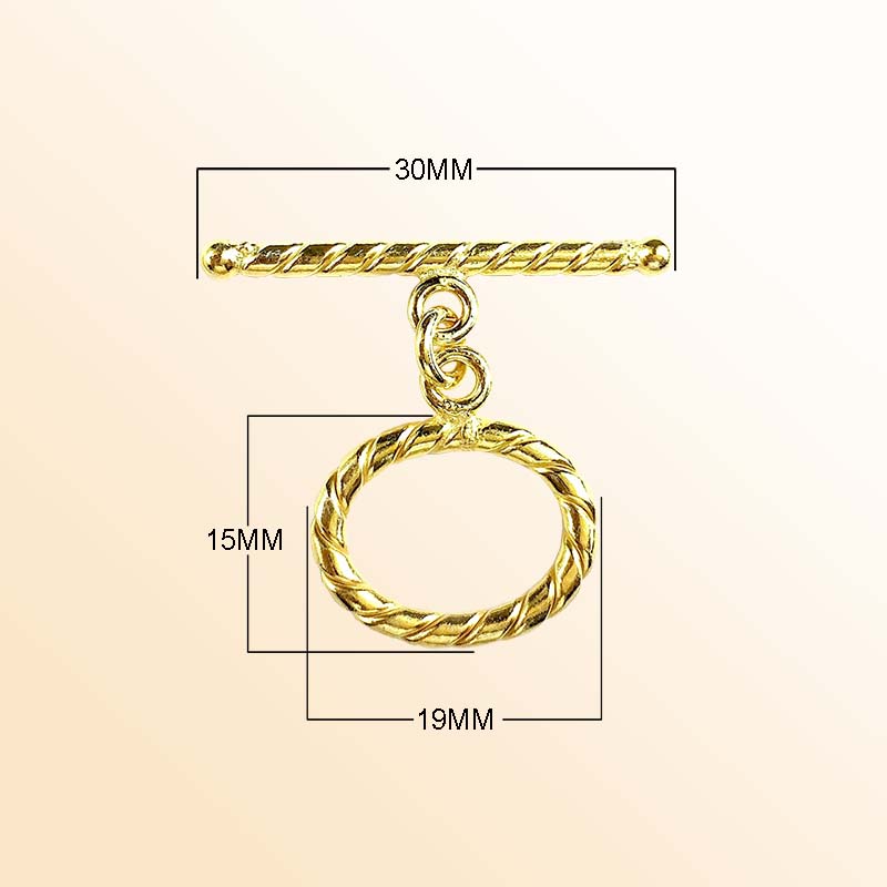 Handmade 18K Gold Overlay Twisted Rope Toggle Clasp for bracelets and necklaces