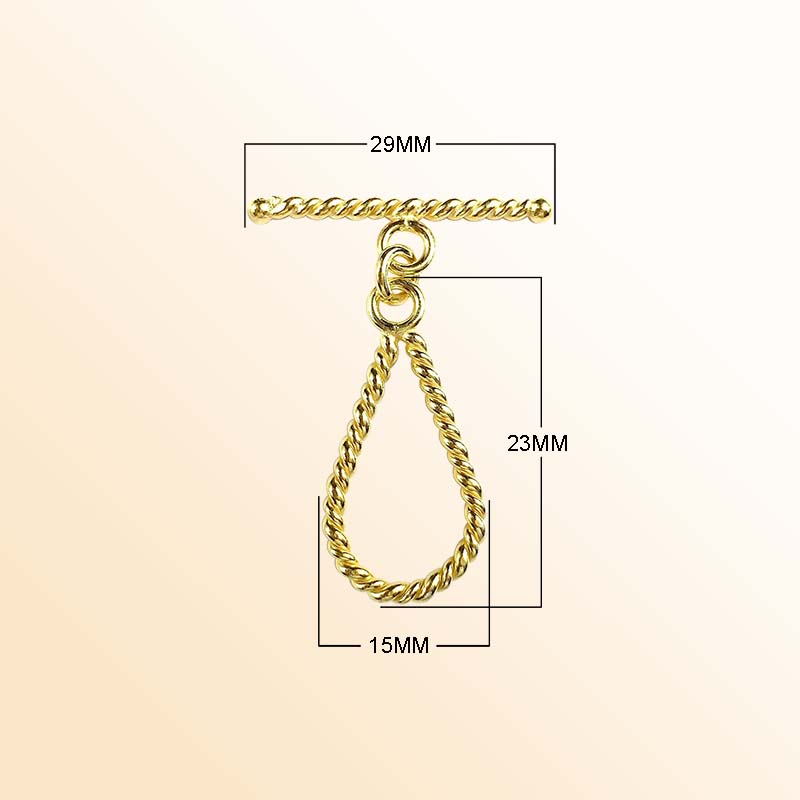 Handmade 18K Gold Overlay Teardrop Rope Toggle Clasp for necklaces and bracelets