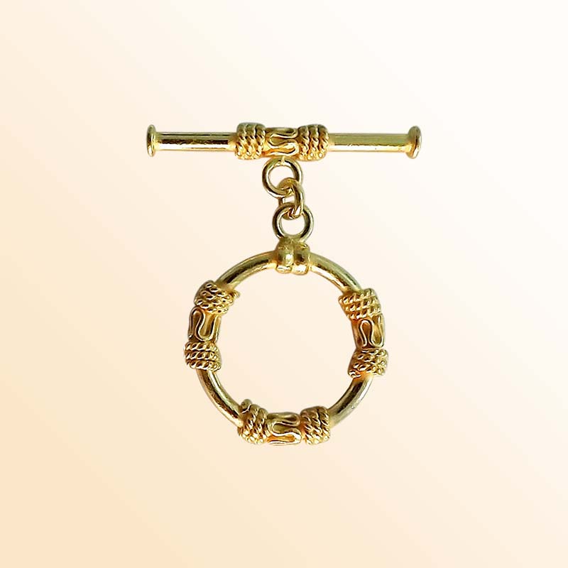 Handmade 18K Gold Overlay Toggle Clasp with decorative rope-style design for jewelry