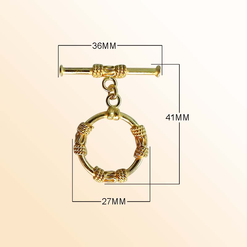Handmade 18K Gold Overlay Toggle Clasp with decorative rope-style design for jewelry