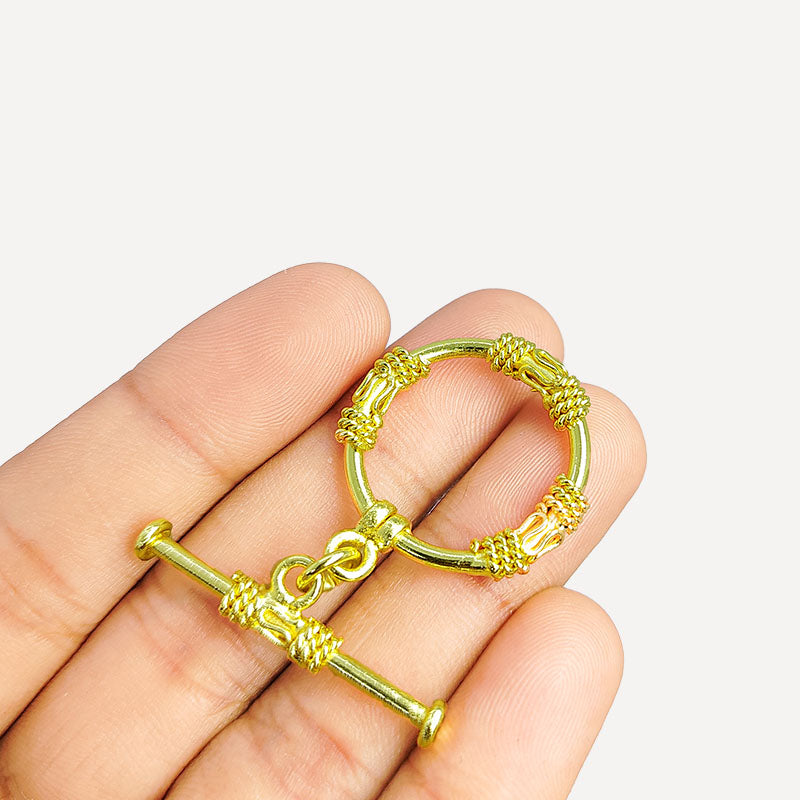 Handmade 18K Gold Overlay Toggle Clasp with decorative rope-style design for jewelry