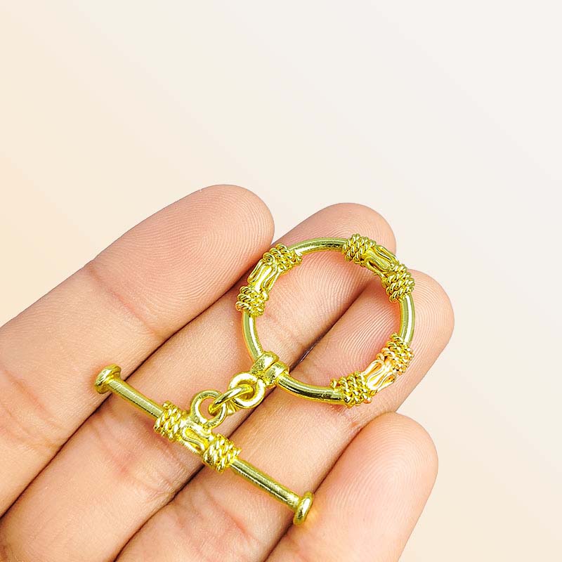 Handmade 18K Gold Overlay Toggle Clasp with decorative rope-style design for jewelry