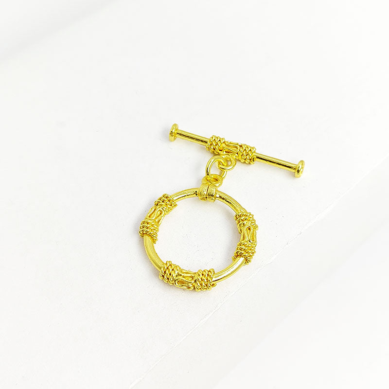 Handmade 18K Gold Overlay Toggle Clasp with decorative rope-style design for jewelry