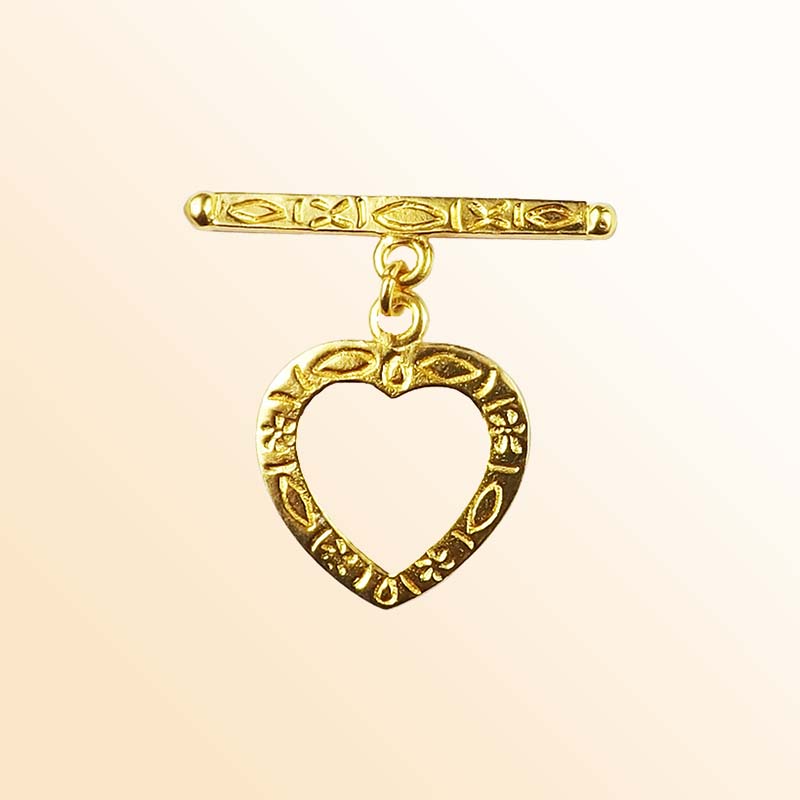 Handmade 18K Gold Overlay Toggle Clasp with engraved heart design for jewelry