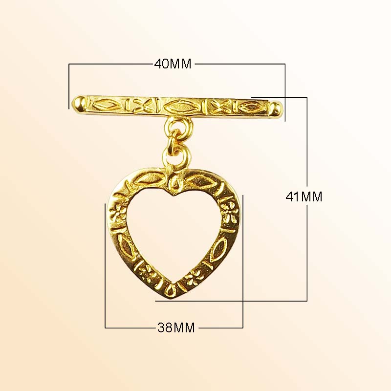 Handmade 18K Gold Overlay Toggle Clasp with engraved heart design for jewelry