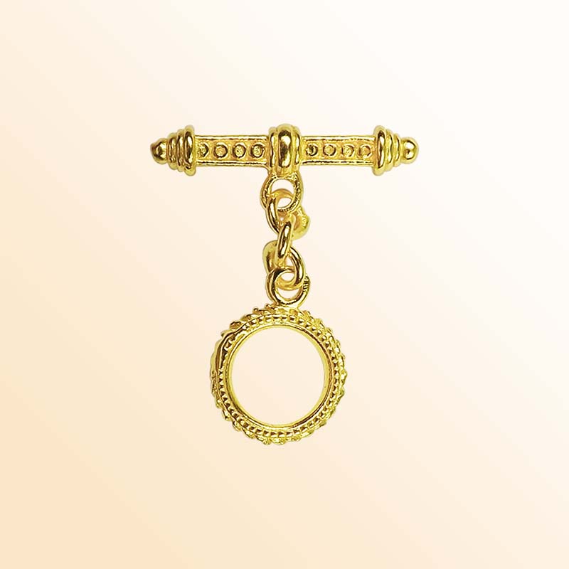 Handmade 18K Gold Overlay Toggle Clasp with ornamental design handcrafted in India