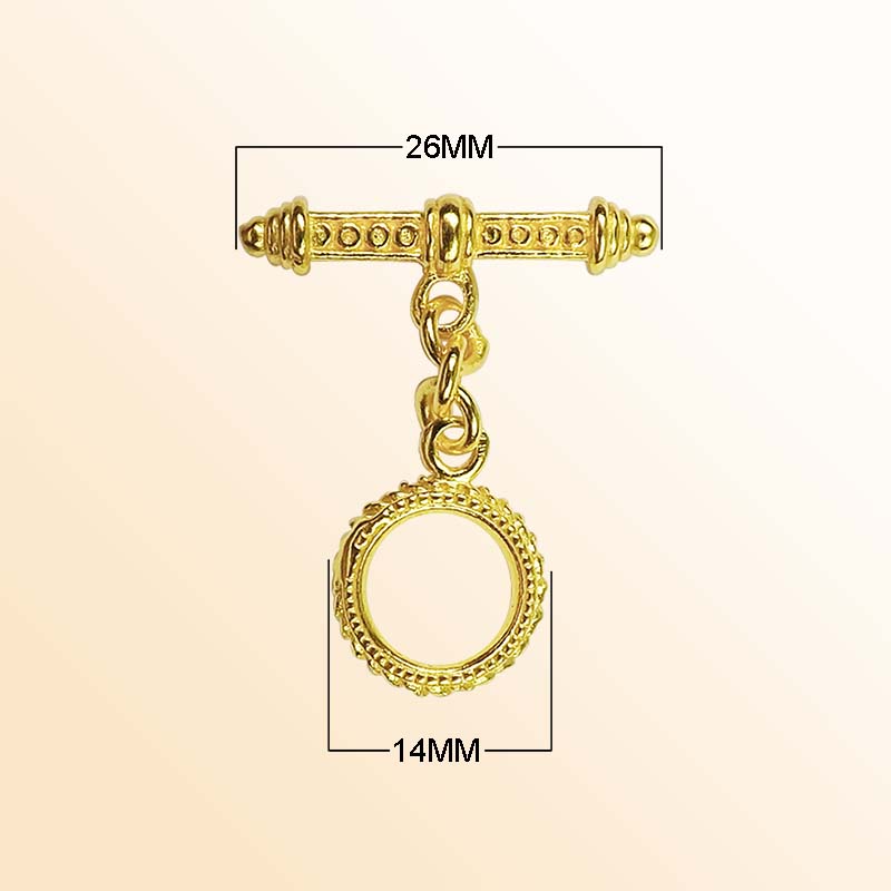 Handmade 18K Gold Overlay Toggle Clasp with ornamental design handcrafted in India