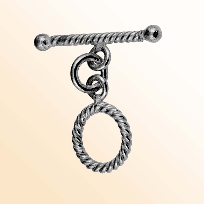 Handmade Black Rhodium Rope Toggle Clasp for jewelry making, twisted rope design, handcrafted in India.
