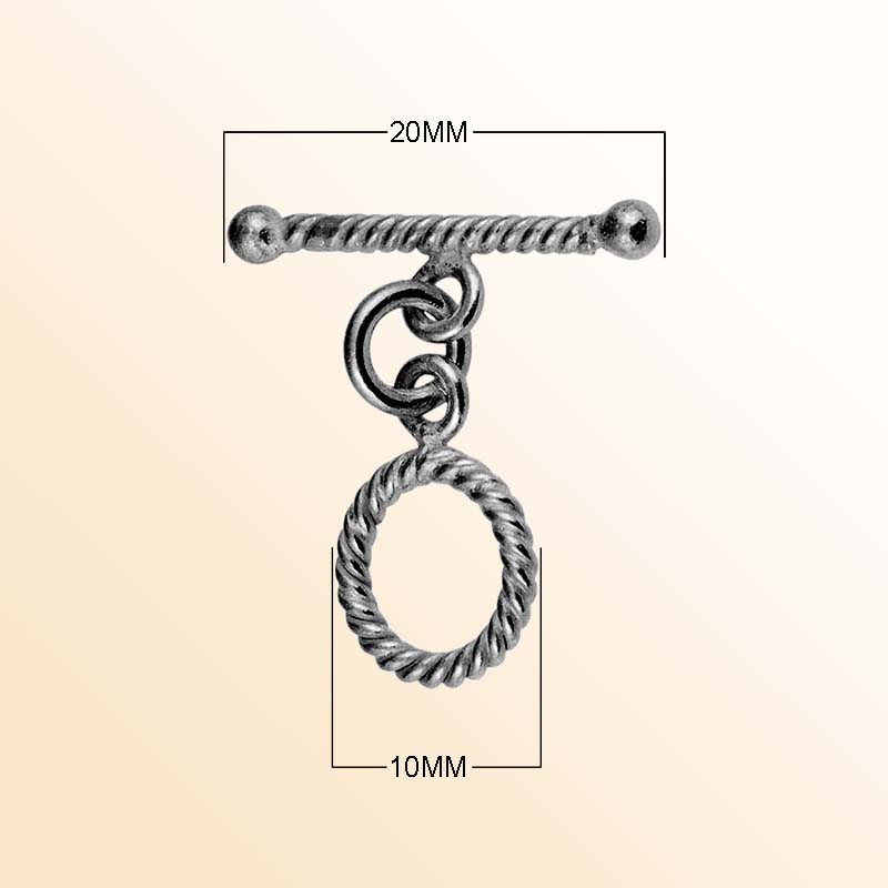 Handmade Black Rhodium Rope Toggle Clasp for jewelry making, twisted rope design, handcrafted in India.