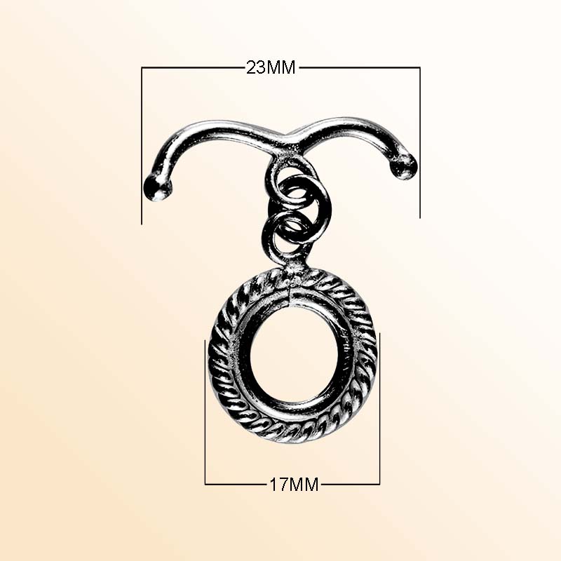 Handmade Black Rhodium Curved Toggle Clasp featuring rope loop design, polished and handcrafted in India.