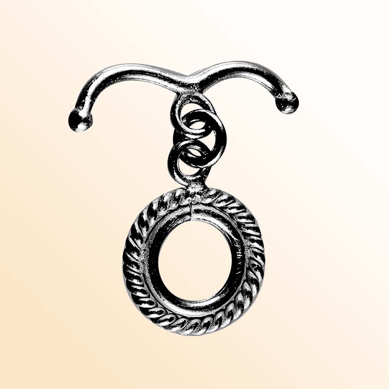 Handmade Black Rhodium Curved Toggle Clasp featuring rope loop design, polished and handcrafted in India.