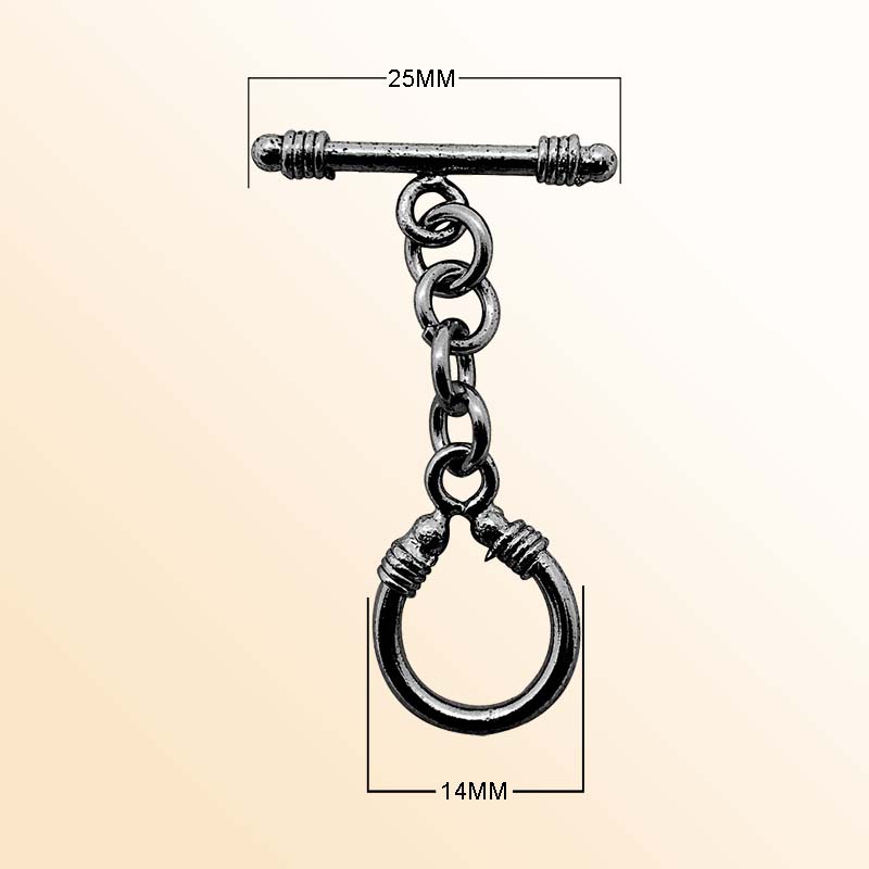 Handmade Black Rhodium Overlay Chain Toggle Clasp featuring loop connector design, polished and handcrafted in India.