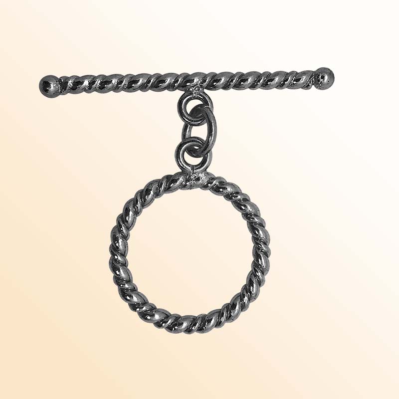 Handcrafted Black Rhodium Overlay toggle clasp from India with twisted rope design for bracelets and necklaces.